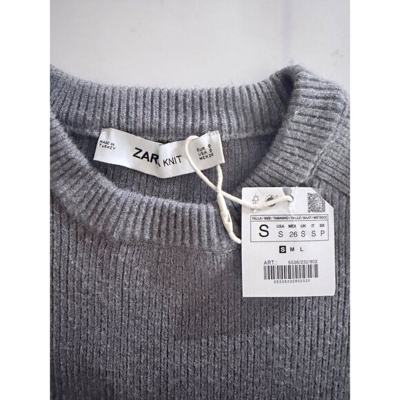 NWT Zara Knit Midi‎ Dress Womens S Gray Knitted Bodycon Ribbed Stretch - Picture 3 of 11